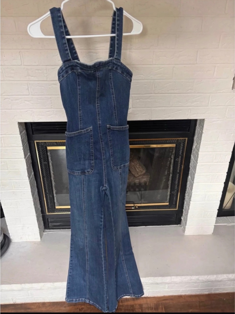 Free People Dark Blue Denim Overall Jumpsuit
